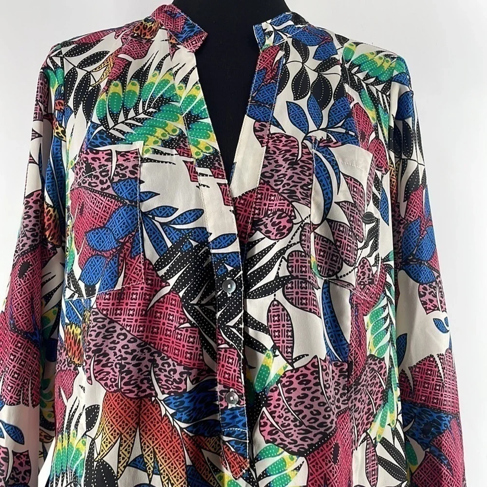 Zoa New York tropical leaf dress shirt dress colorful sz sm - Picture 7 of 10